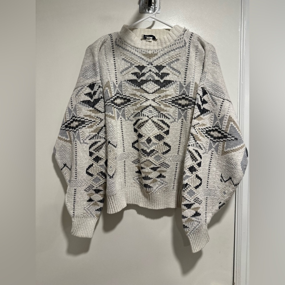VTG 90s Private Club SzL Neutral tones aztec geometric tribal pattern Sweater